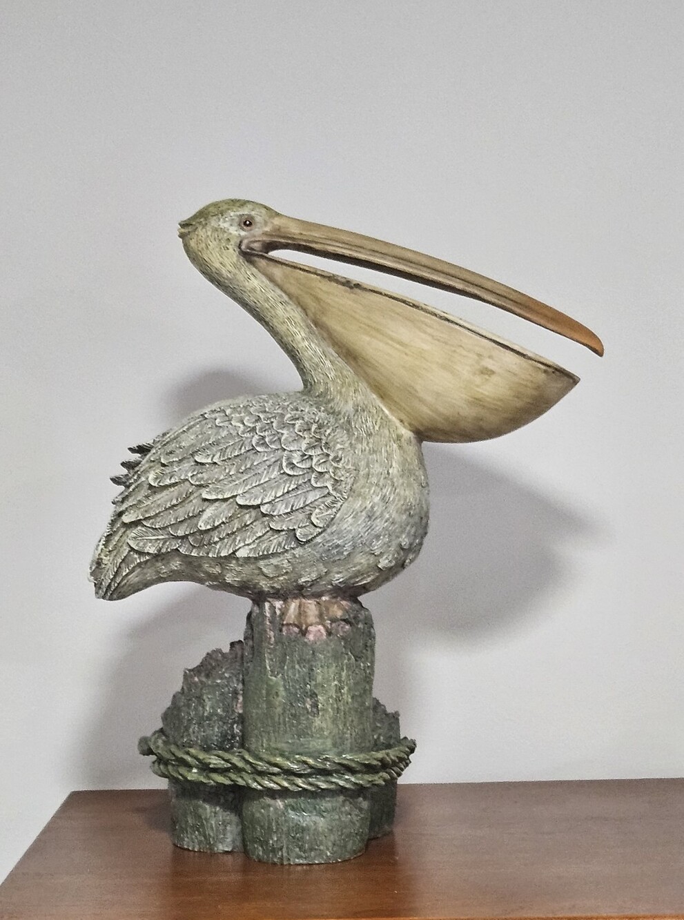 Pelican Nautical Figurine - Green and Tan Decorative Statue